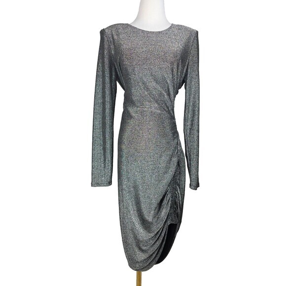 NWT Veronica Beard Cyrus Metallic Long Sleeve Ruched Mini Dress Gunmetal‎ Medium - Picture 1 of 12
